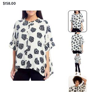 Masai Copenhagen Button-front Batwing Blouse, Black/Cream Floral Print - Large